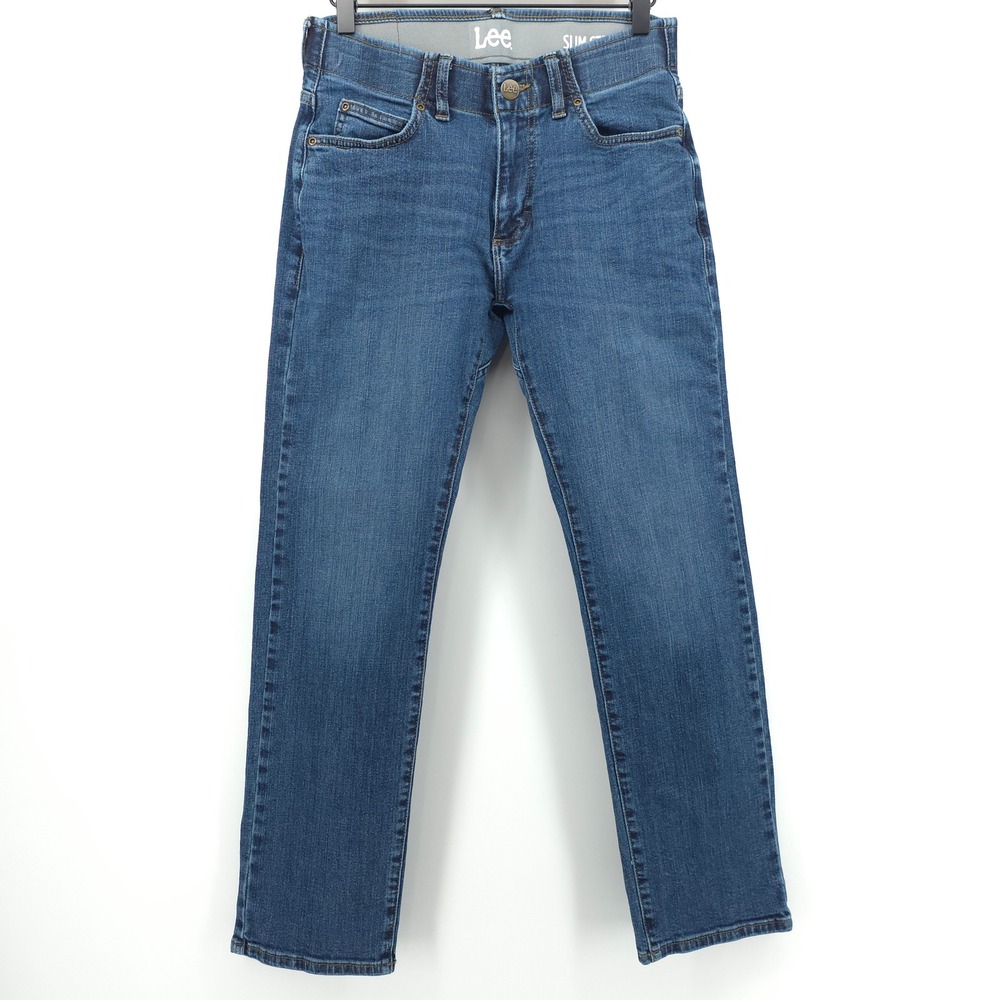 Lee Mens Jeans Slim Straight 29x30 Blue Medium Wash Denim Stretch 102161532